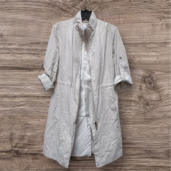 Calvin Klein Light Gray Coat Small Cinch Tie Waist Rolled Sleeves Zippered Front - Picture 2 of 13